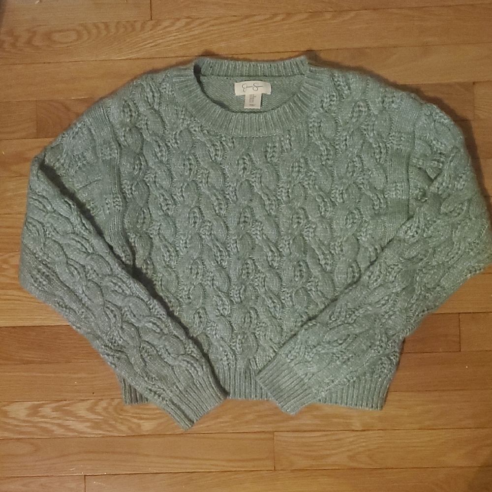 Jessica Simpson Light Green Cable-Knit Sweater